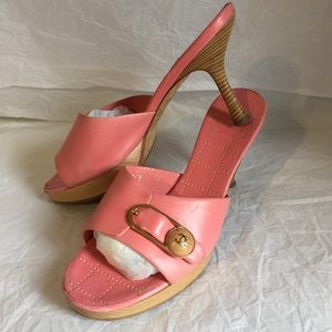 CHANEL PINK LEATHER MULES SZ-39/8.5